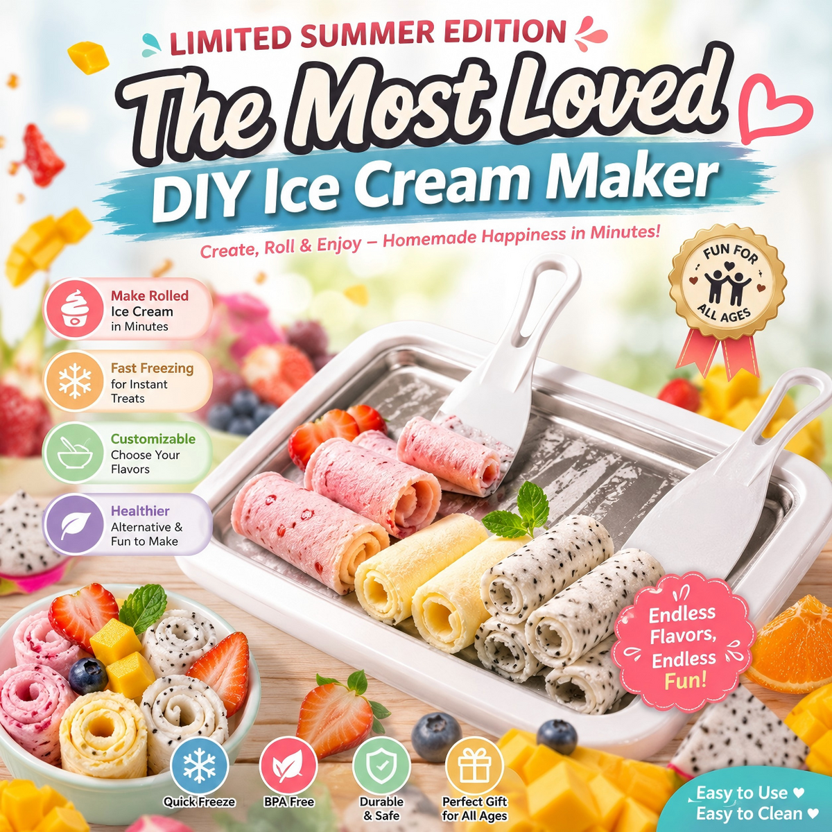 Limited Summer Edition🍦The Most Loved DIY Rolled Ice Cream Maker🍨💕